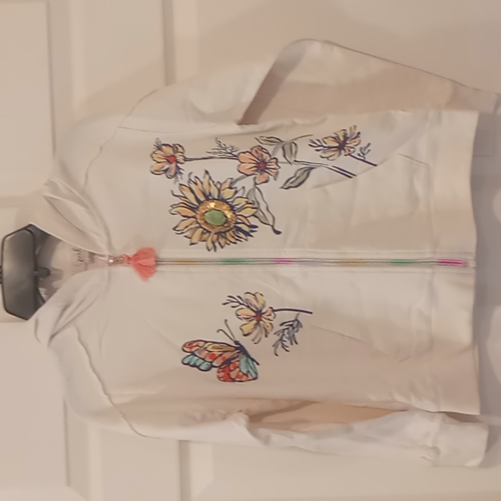 Peek Butterfly Embroidered Hoodie with bright rainbow zipper NWT size 10